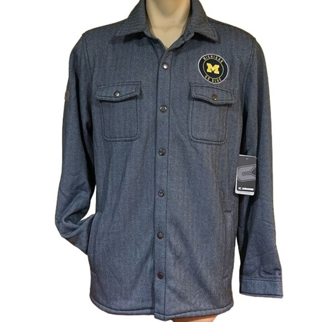 Michigan Wolverines Jacket Men’s Large Herringbone Shacket Embroidered Logo New